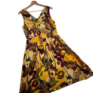 Banana Republic Petite 8P 100% Silk Floral Midi Dress V Neck Sleeveless Lined